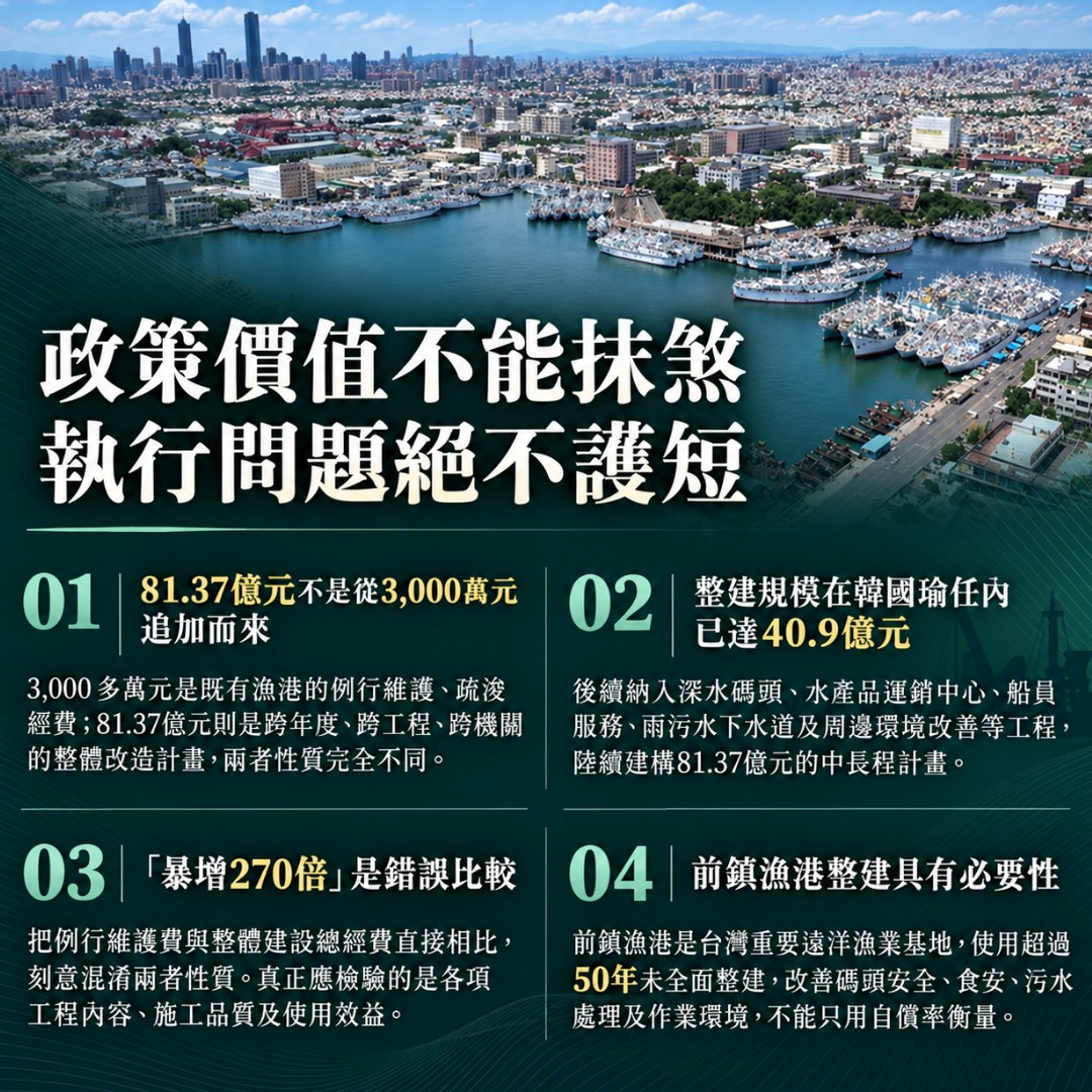 前鎮漁港的政策價值不應被抹煞！該做的建設做好、該改的問題改好，才是對81億元公共建設真正負責任的態度